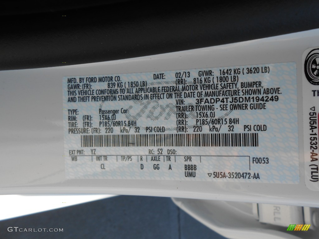 2013 Ford Fiesta S Hatchback Color Code Photos