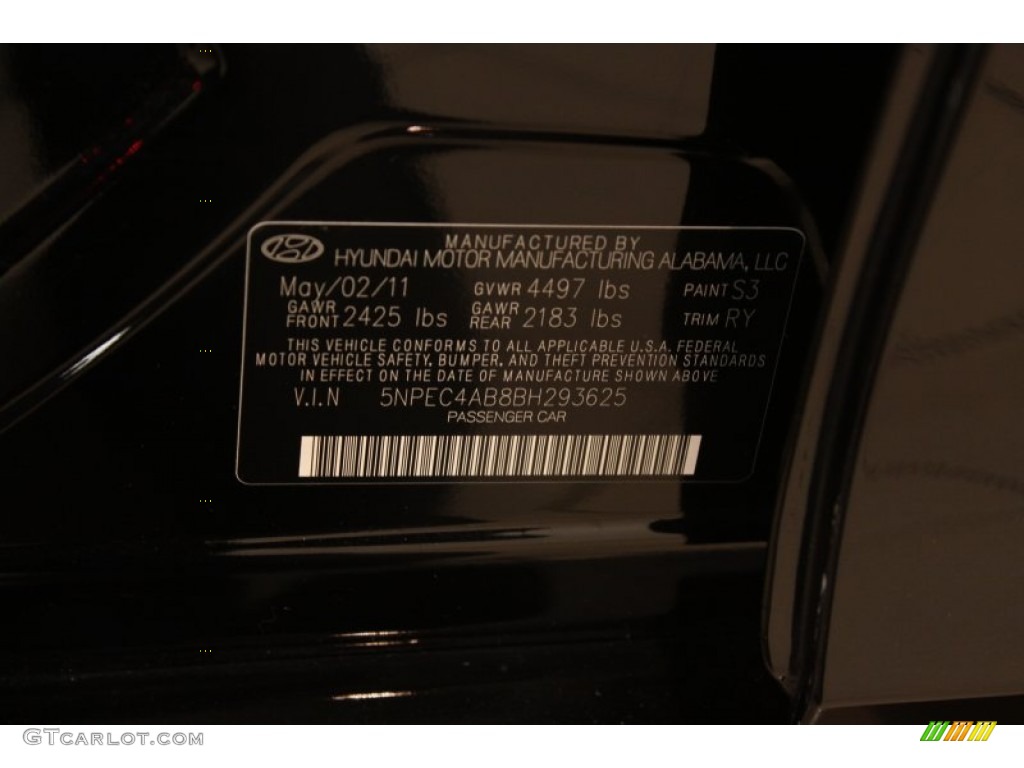2011 Sonata Limited 2.0T - Midnight Black / Black photo #21