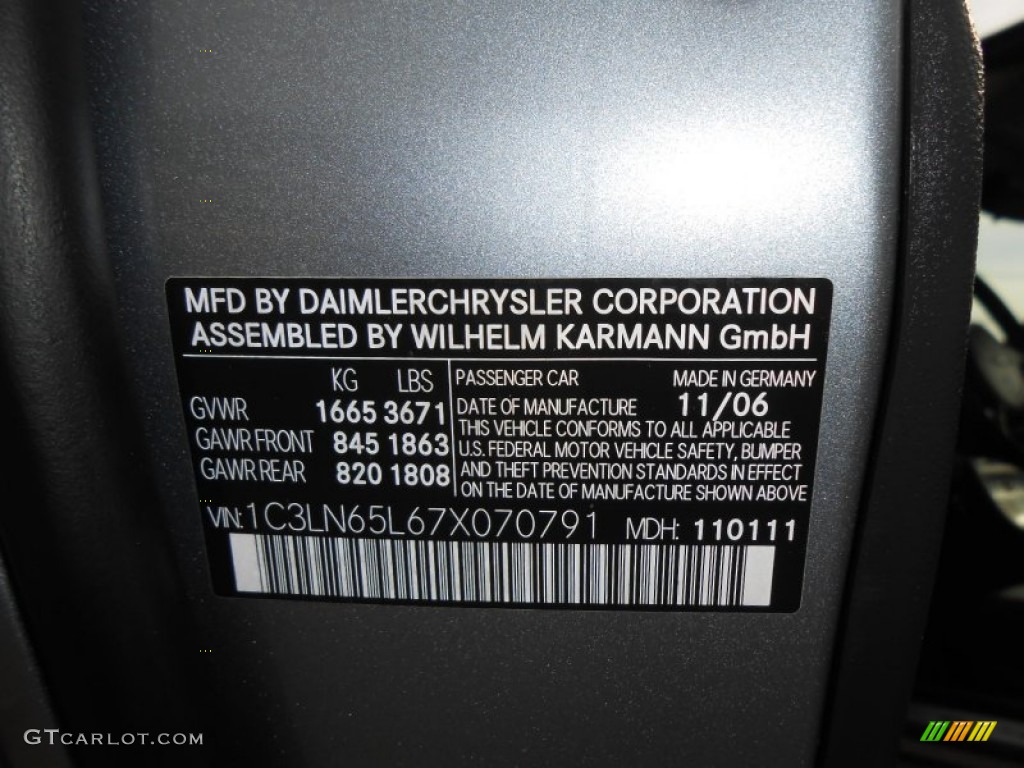 2007 Chrysler Crossfire Limited Roadster Info Tag Photos