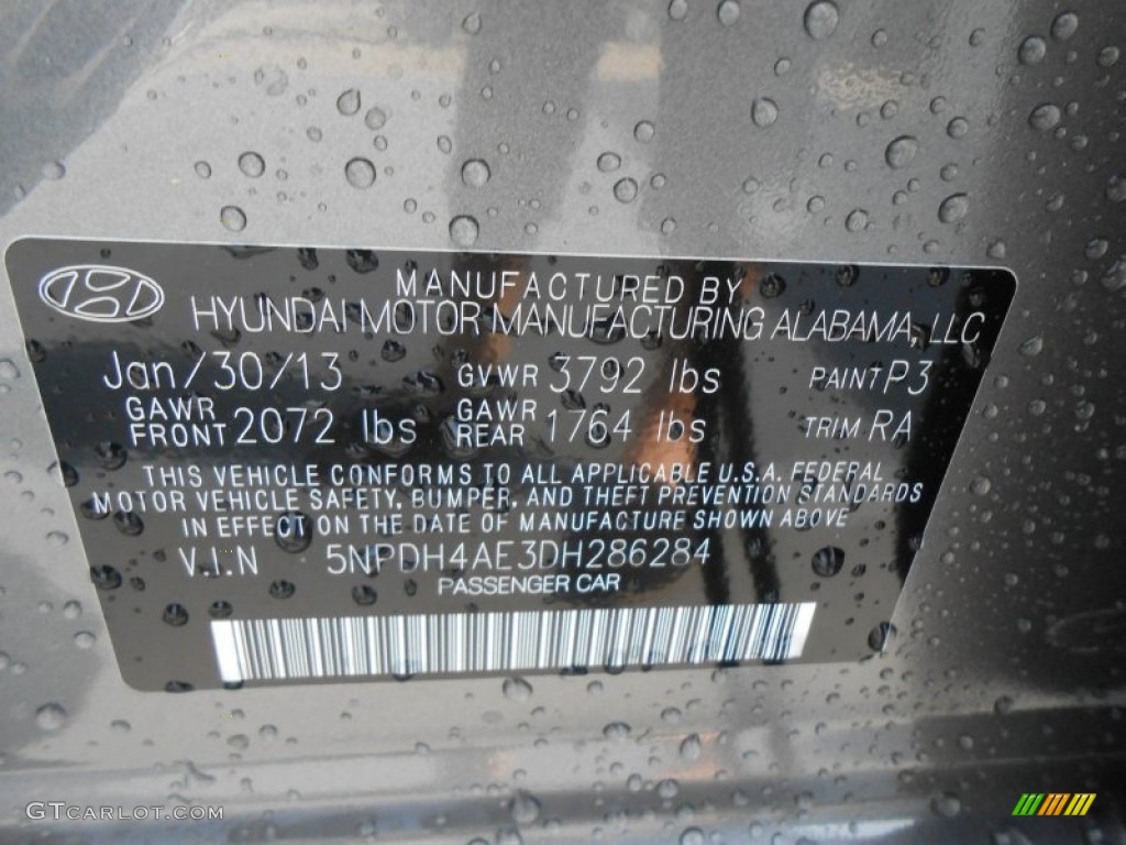 2013 Elantra Limited - Harbor Gray Metallic / Gray photo #37