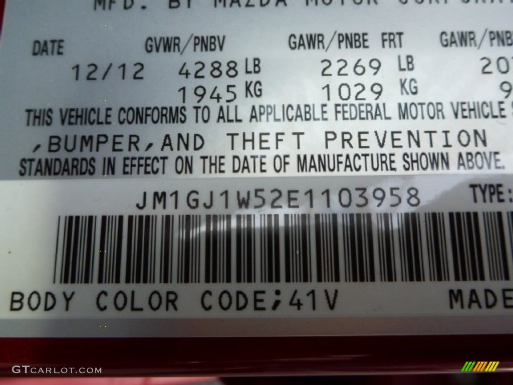 2014 MAZDA6 Color Code 41V for Soul Red Mica Photo #78159902