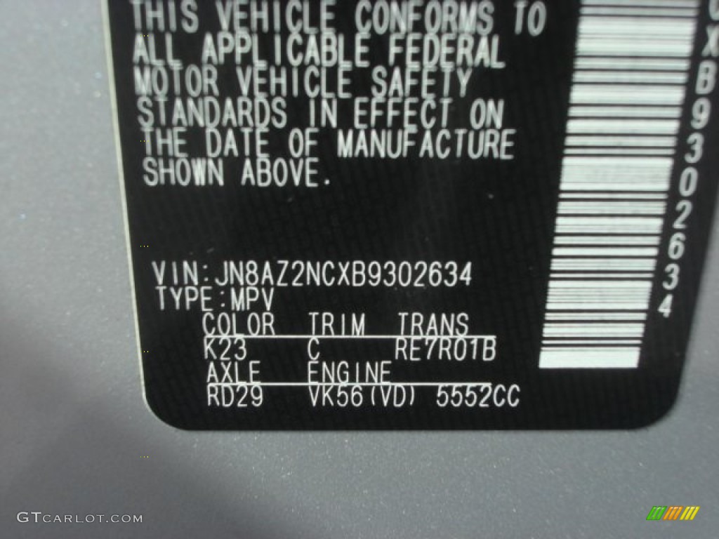 2011 QX Color Code K23 for Liquid Platinum Photo #78161987