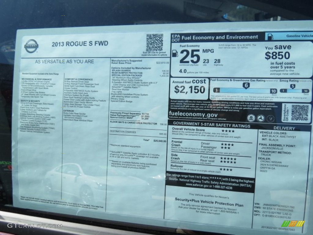 2013 Nissan Rogue S Window Sticker Photo #78171879