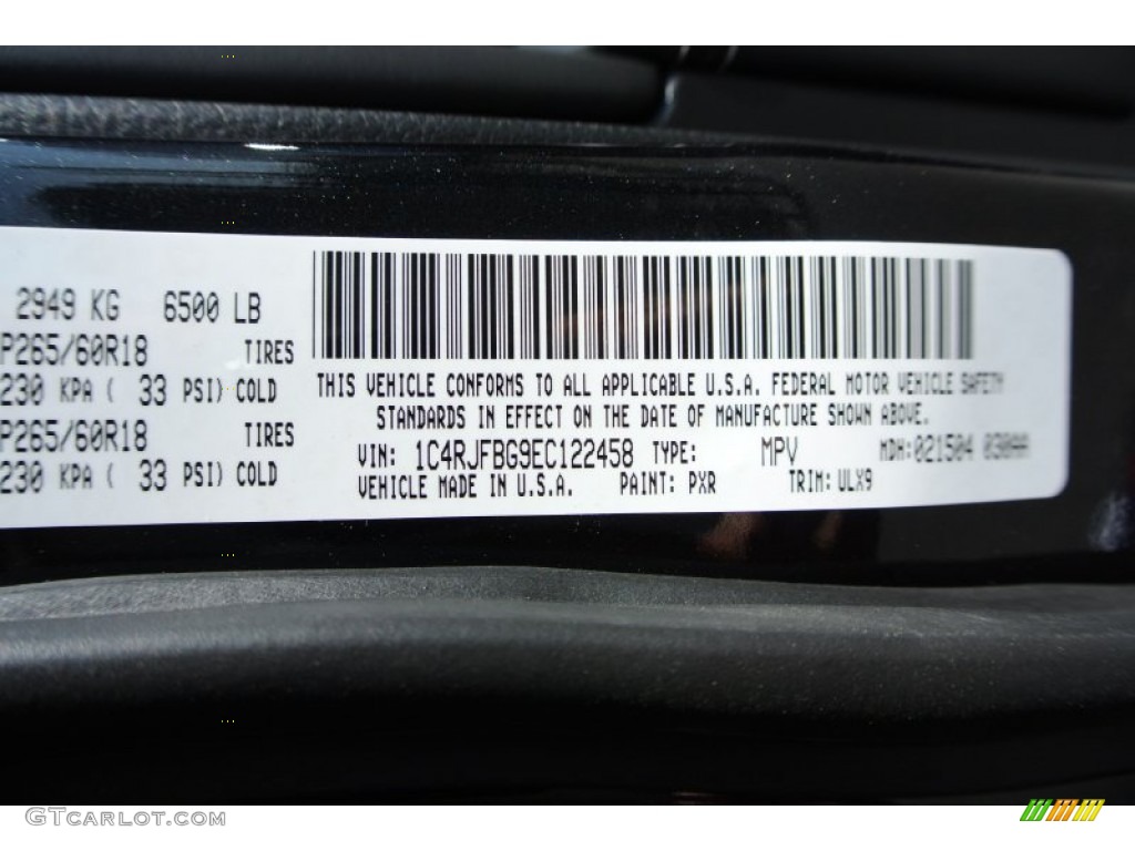 2014 Grand Cherokee Color Code PXR for Brilliant Black Crystal Pearl Photo #78175629