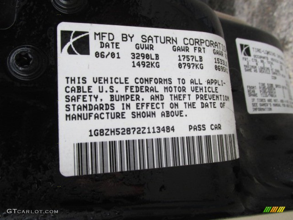 2002 Saturn S Series SL1 Sedan Info Tag Photos