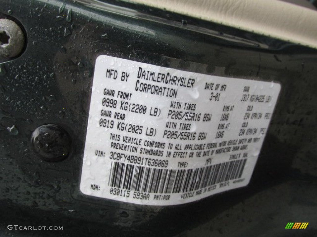 2001 PT Cruiser Color Code PGR for Shale Green Metallic Photo #78179227