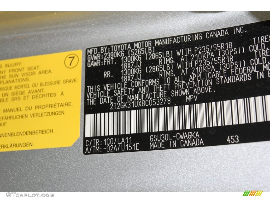 2008 Lexus RX 350 Color Code Photos