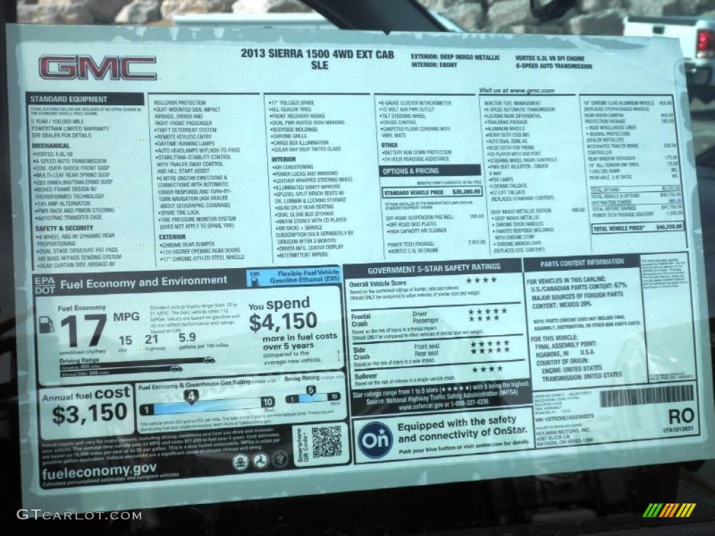 2013 GMC Sierra 1500 SLE Extended Cab 4x4 Window Sticker Photo #78187227