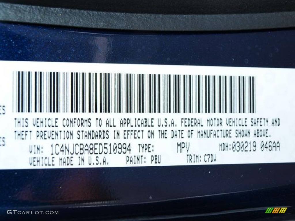 2014 Compass Color Code PBU for True Blue Pearl Photo #78188406
