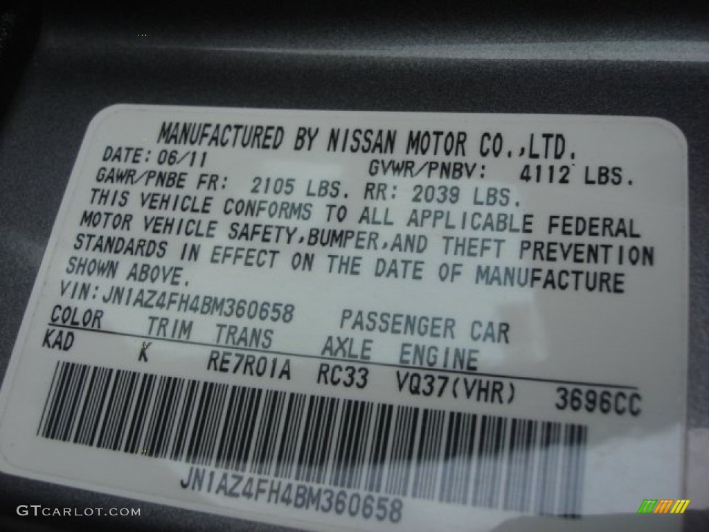 2011 370Z Color Code KAD for Gun Metallic Photo #78194940