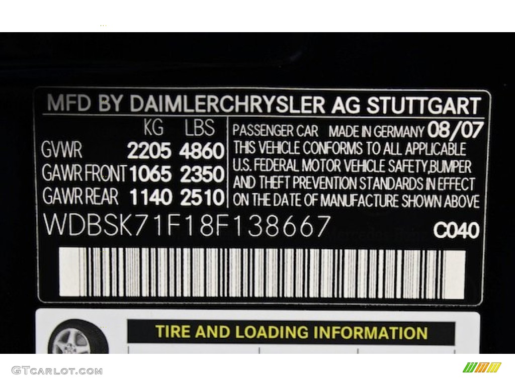 2008 SL Color Code 040 for Black Photo #78195642