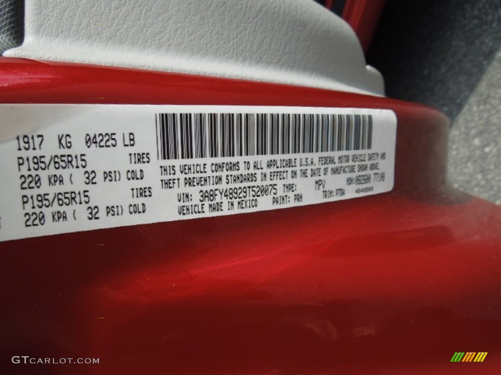 2009 PT Cruiser Color Code PRH for Inferno Red Crystal Pearl Photo #78202476