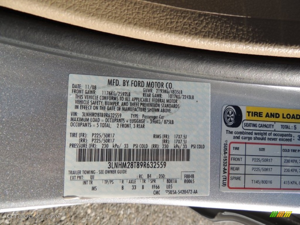 2009 MKZ Color Code UI for Brilliant Silver Metallic Photo #78208221