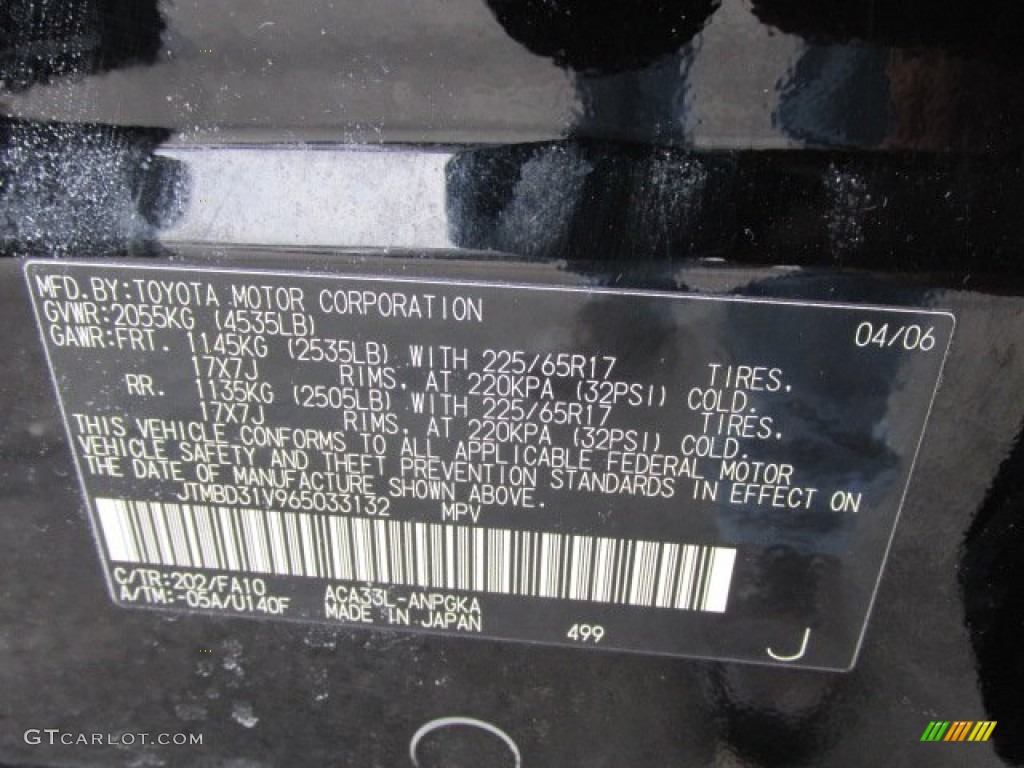 2006 RAV4 Color Code 202 for Black Photo #78215524