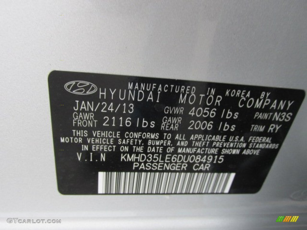 2013 Elantra Color Code N3S for Silver Photo #78216673