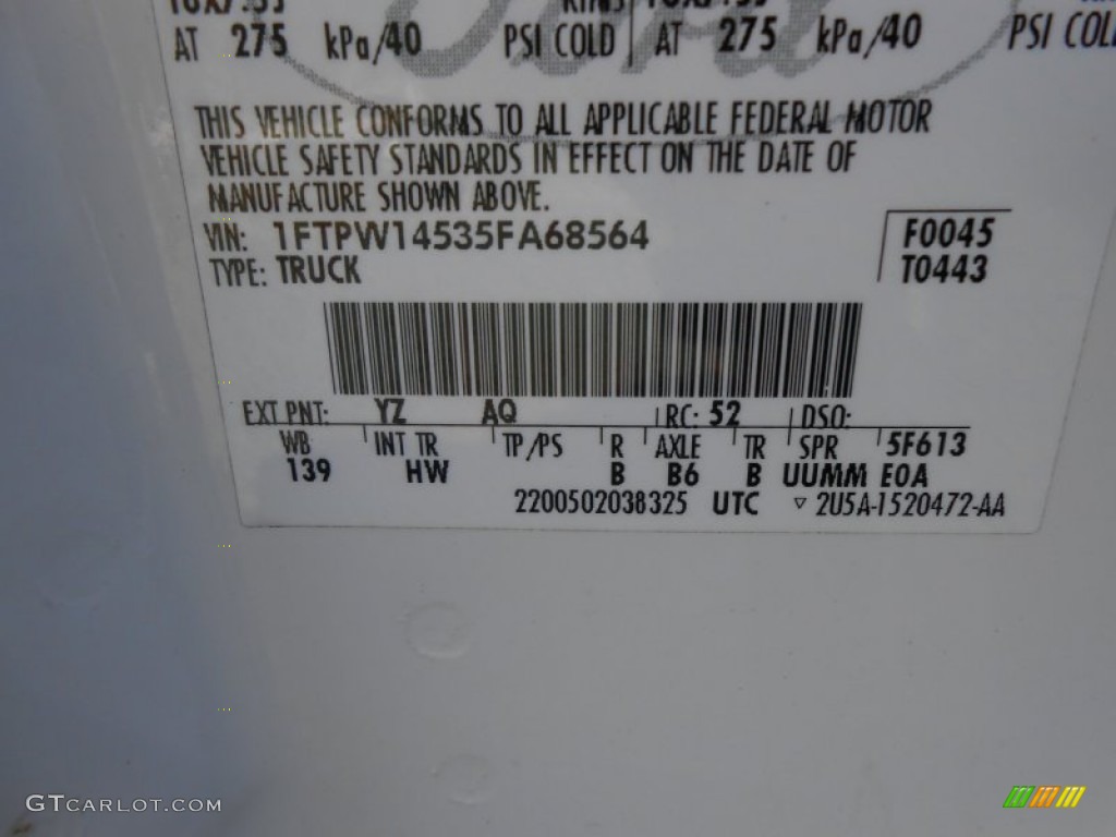 2005 Ford F150 Lariat SuperCrew 4x4 Color Code Photos