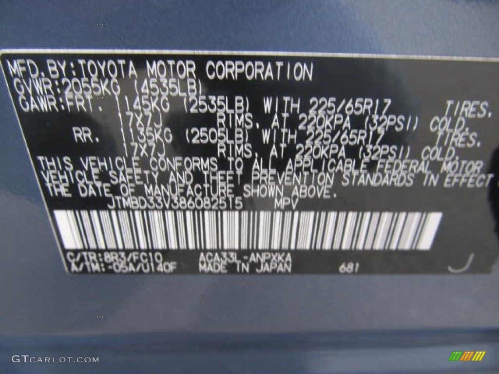 2008 Toyota RAV4 4WD Color Code Photos