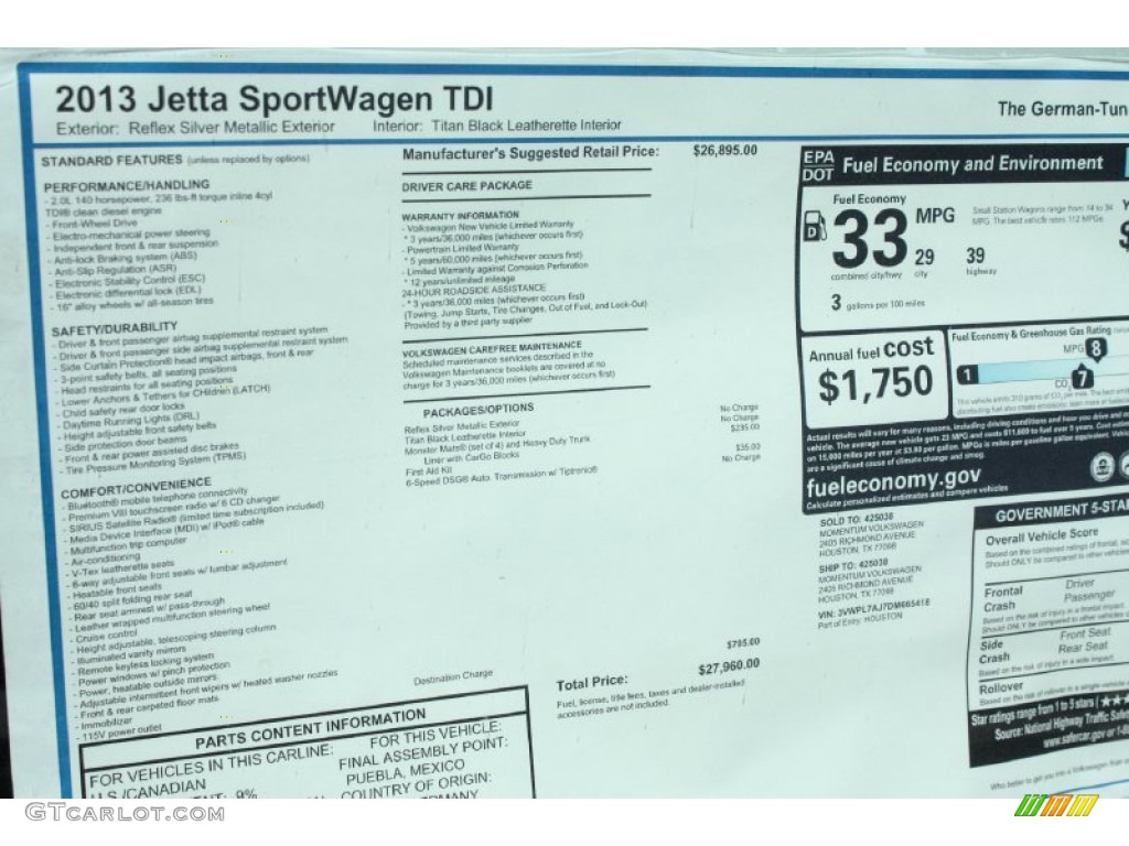 2013 Volkswagen Jetta TDI SportWagen Window Sticker Photo #78229678