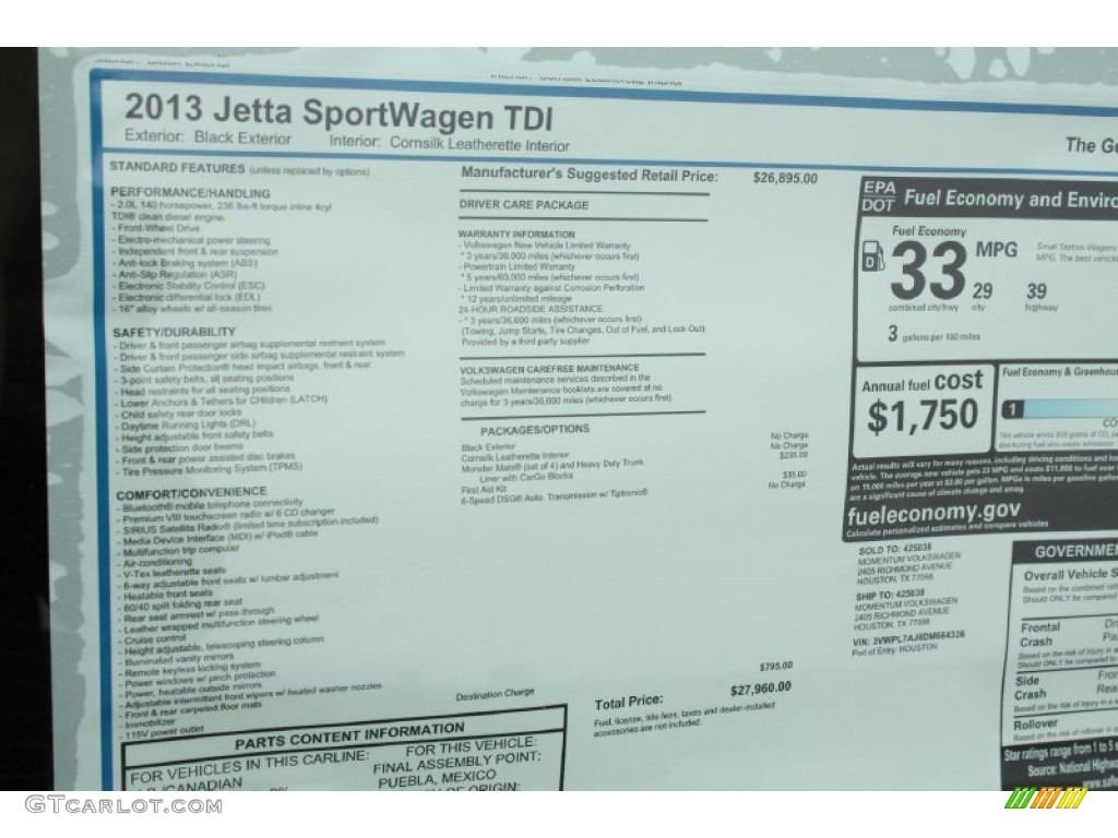 2013 Volkswagen Jetta TDI SportWagen Window Sticker Photo #78230294