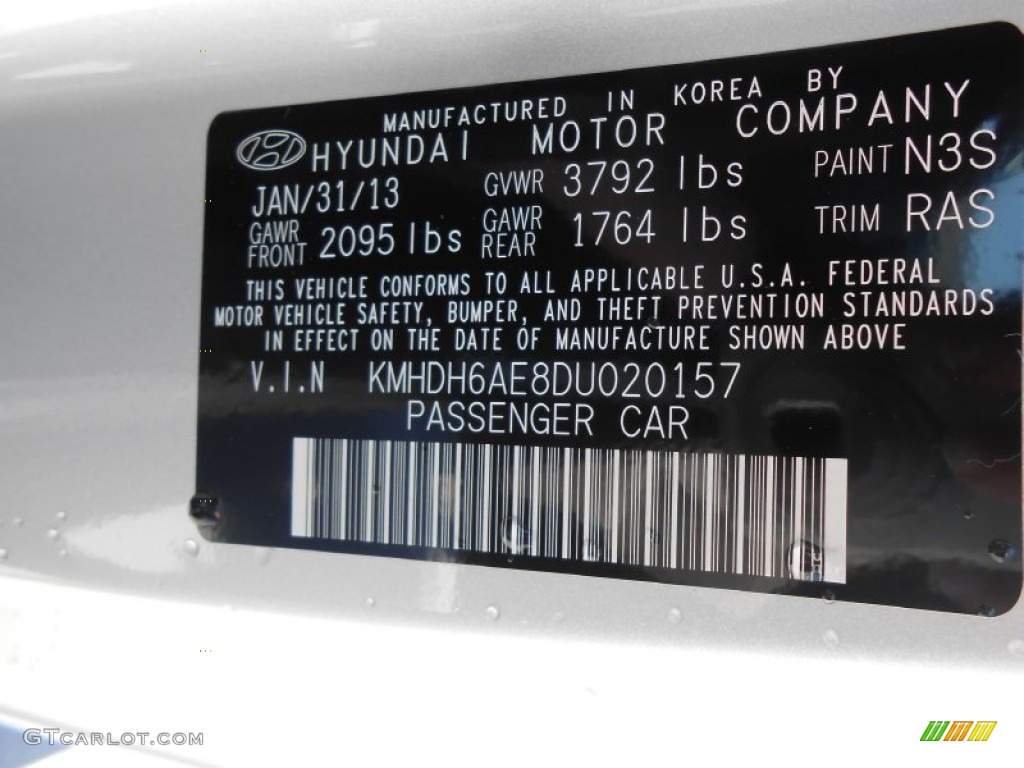 2013 Elantra Color Code N3S for Shimmering Air Silver Photo #78231145