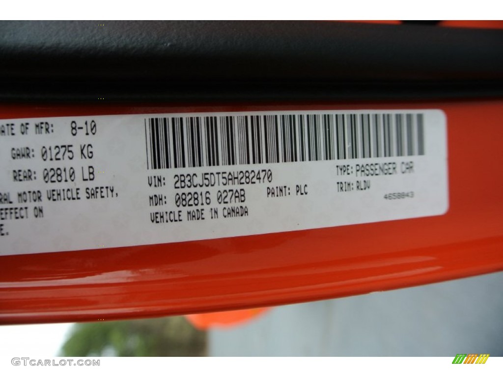 2010 Challenger Color Code PLC for HEMI Orange Photo #78232342