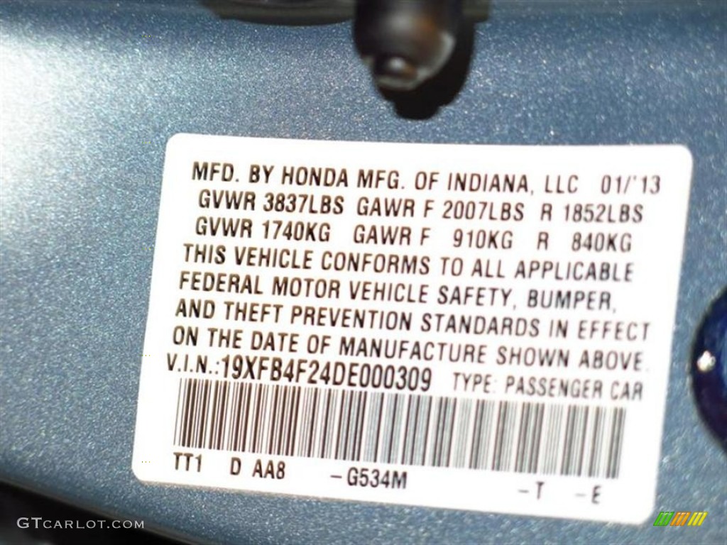 2013 Civic Color Code G534M for Green Opal Metallic Photo #78237622