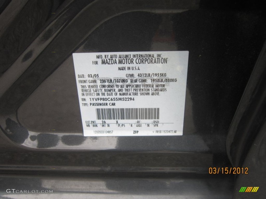 2005 MAZDA6 Color Code 26X for Steel Gray Metallic Photo #78241336