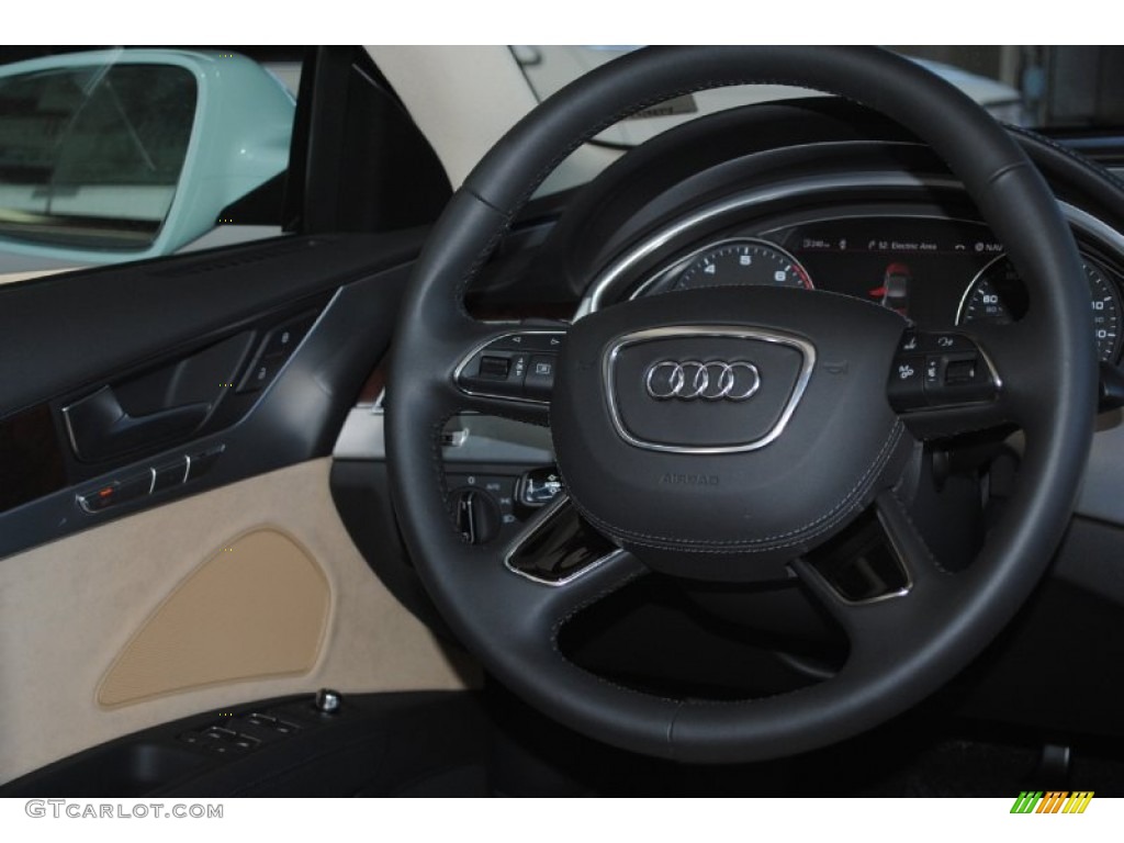 2013 Audi A8 4.0T quattro Velvet Beige Steering Wheel Photo #78242302