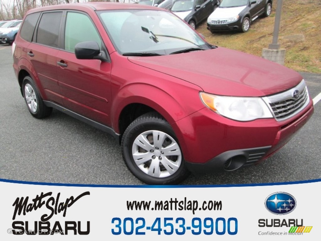 2009 Forester 2.5 X - Camellia Red Pearl / Black photo #1