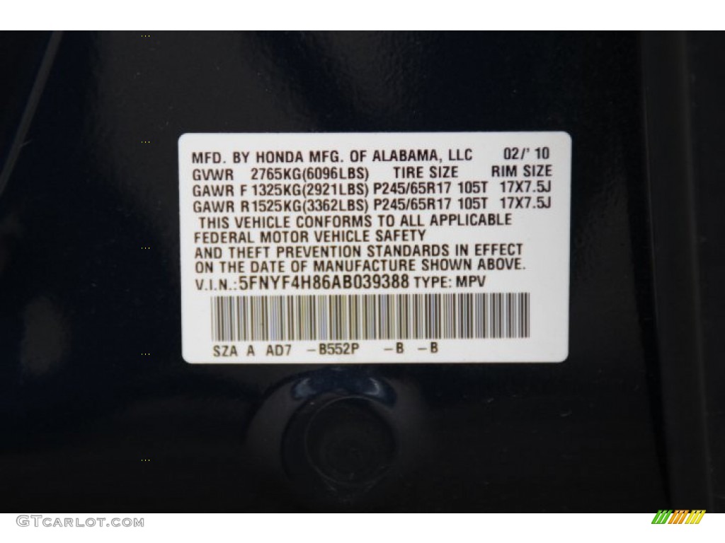 2010 Pilot Color Code B552P for Bali Blue Pearl Photo #78246851