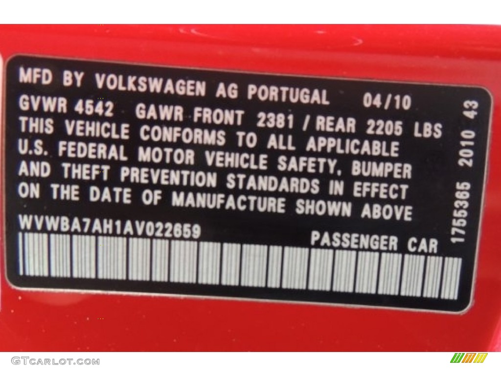 2010 Volkswagen Eos Komfort Info Tag Photos