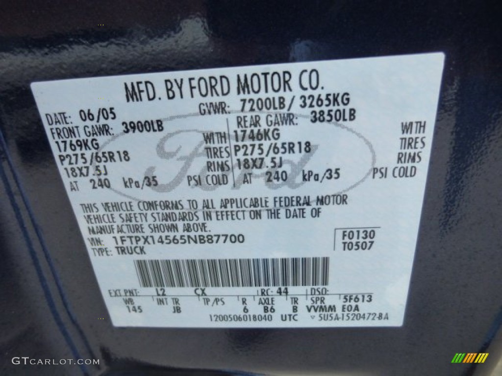 2005 F150 Color Code L2 for True Blue Metallic Photo #78248346