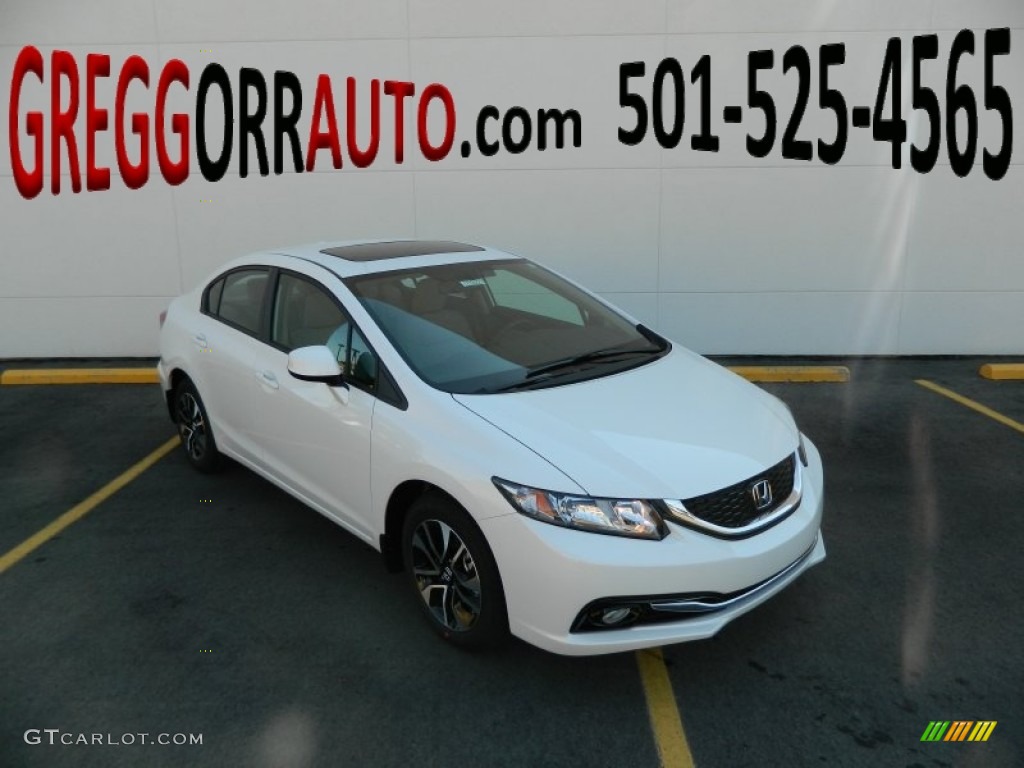 2013 Civic EX-L Sedan - White Orchid Pearl / Beige photo #1