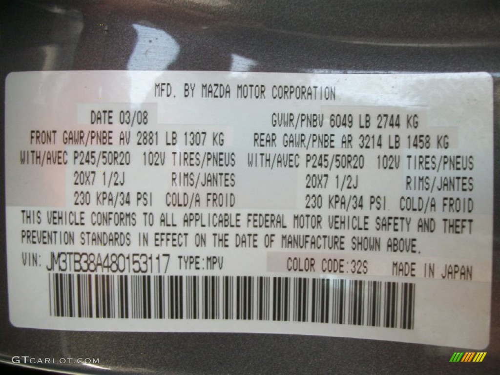 2008 CX-9 Color Code 32S for Galaxy Gray Mica Photo #78257440