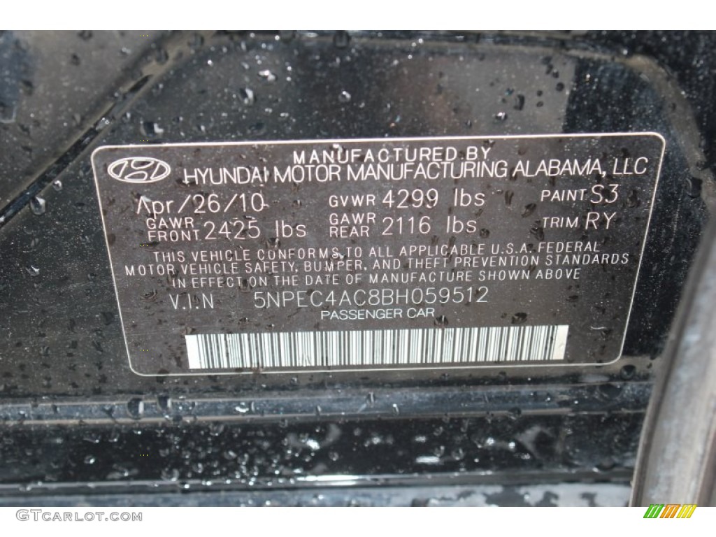 2011 Sonata SE - Midnight Black / Black photo #22