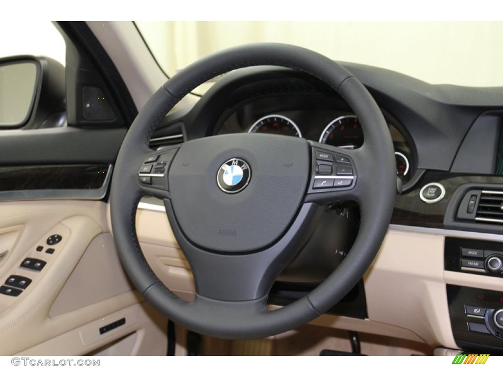 2012 BMW 5 Series ActiveHybrid 5 Venetian Beige Steering Wheel Photo #78264388