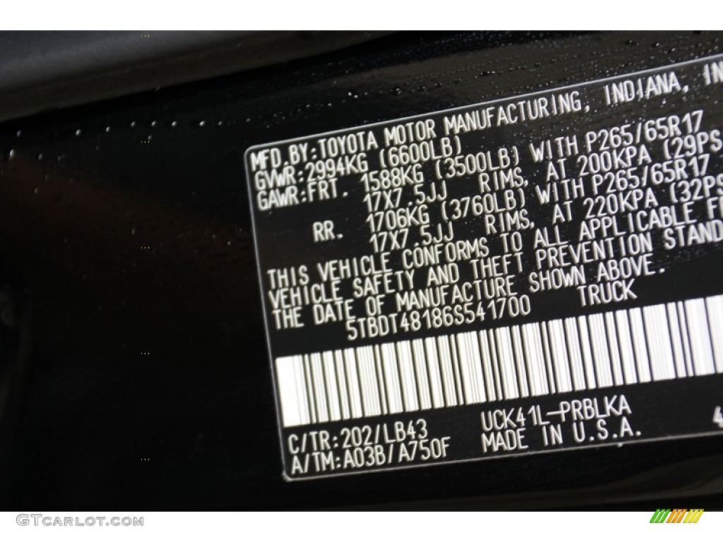 2006 Toyota Tundra Limited Double Cab 4x4 Color Code Photos
