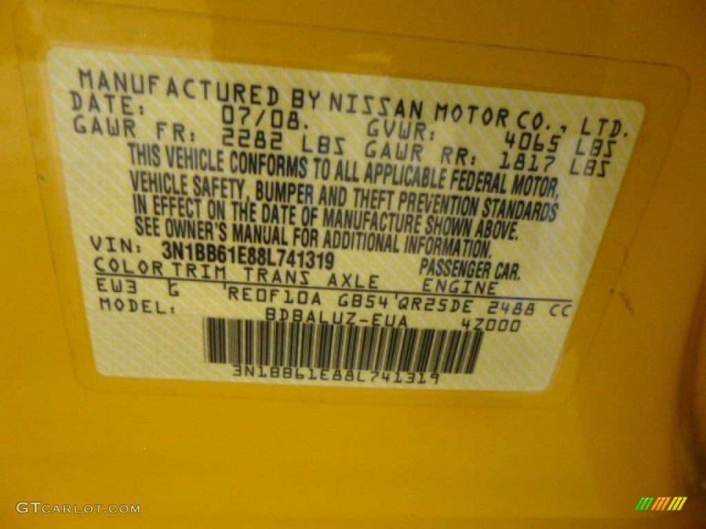 2008 Nissan Sentra SE-R Color Code Photos