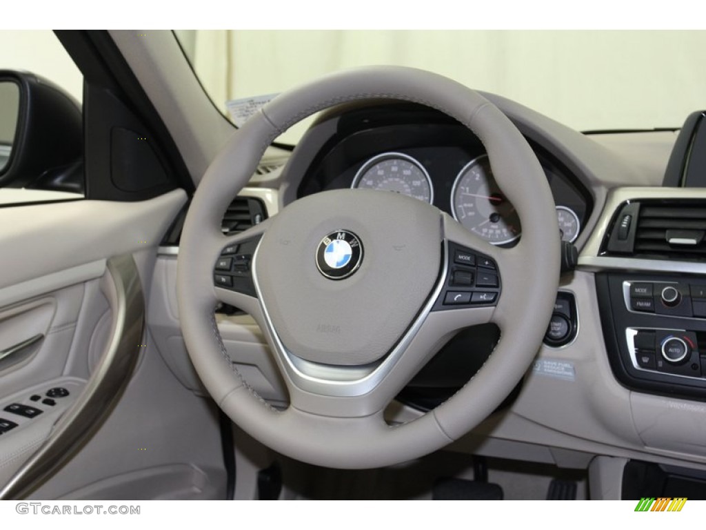 2012 BMW 3 Series 328i Sedan Oyster/Dark Oyster Steering Wheel Photo #78270691