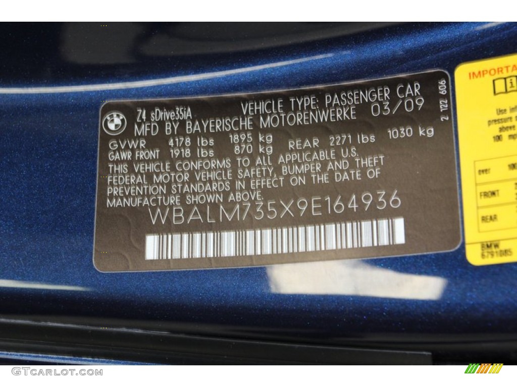 2009 BMW Z4 sDrive35i Roadster Info Tag Photo #78272068