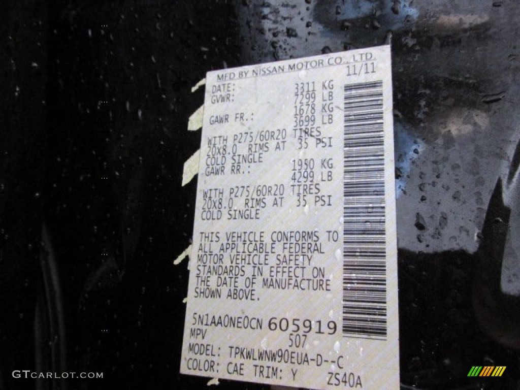 2012 Nissan Armada Platinum 4WD Color Code Photos