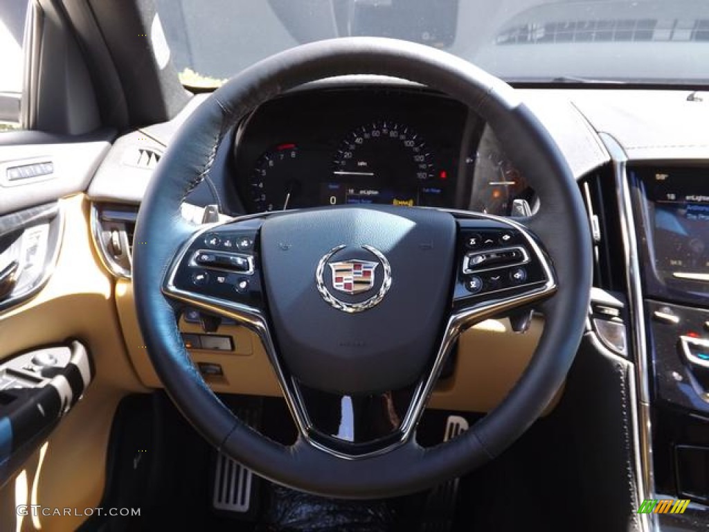 2013 Cadillac ATS 2.0L Turbo Performance Caramel/Jet Black Accents Steering Wheel Photo #78285053