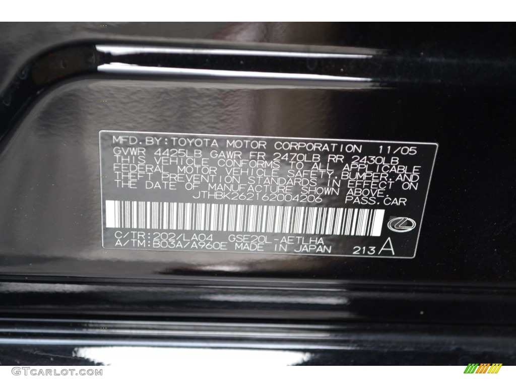 2006 IS Color Code 202 for Black Onyx Photo #78285934