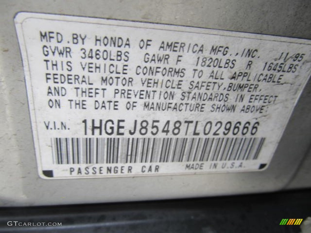 1996 Honda Civic EX Sedan Info Tag Photo #78290695