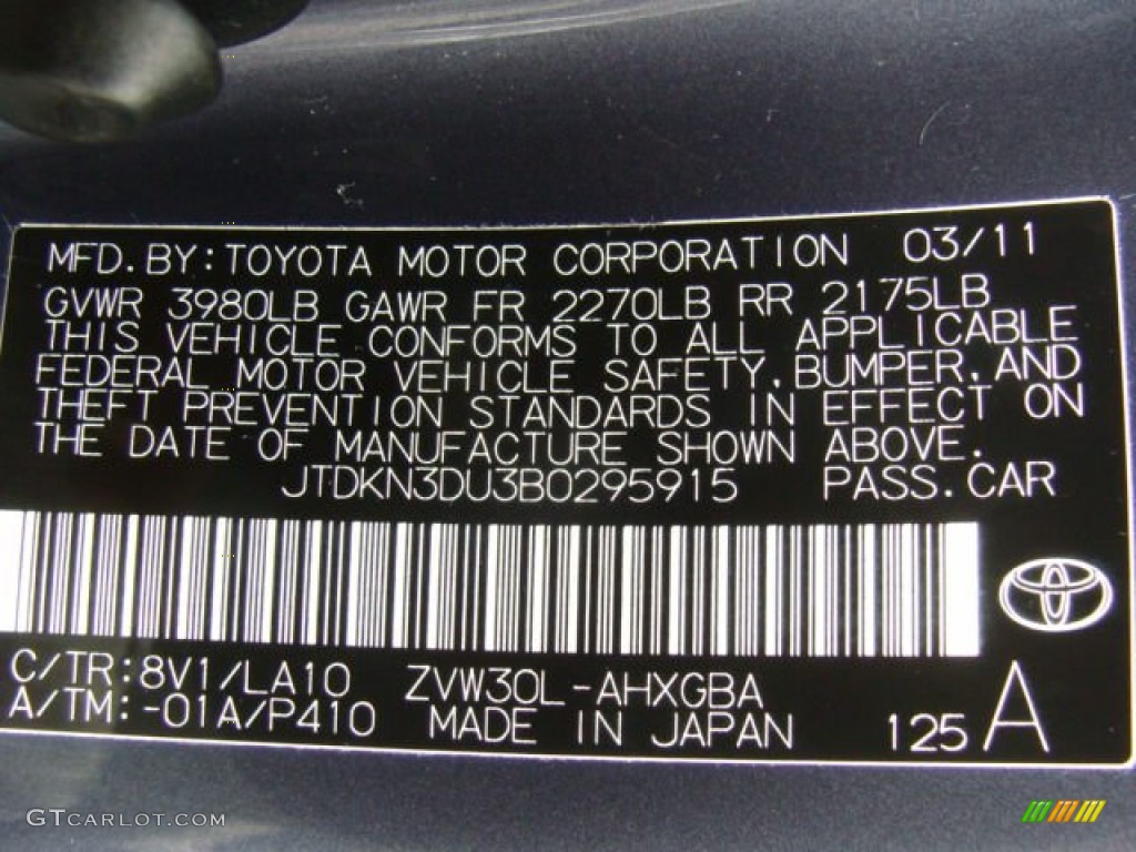 2011 Prius Color Code 8V1 for Winter Gray Metallic Photo #78291958