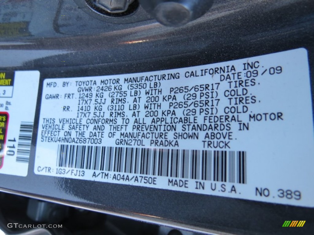 2010 Toyota Tacoma V6 SR5 TRD Sport Double Cab Color Code Photos