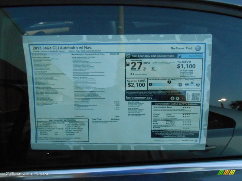 2013 Volkswagen Jetta GLI Autobahn Window Sticker Photo #78313808