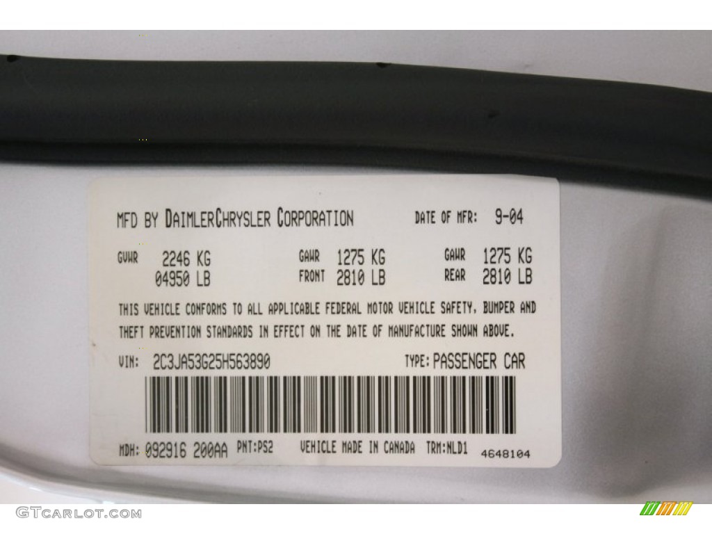 2005 Chrysler 300 Touring Color Code Photos