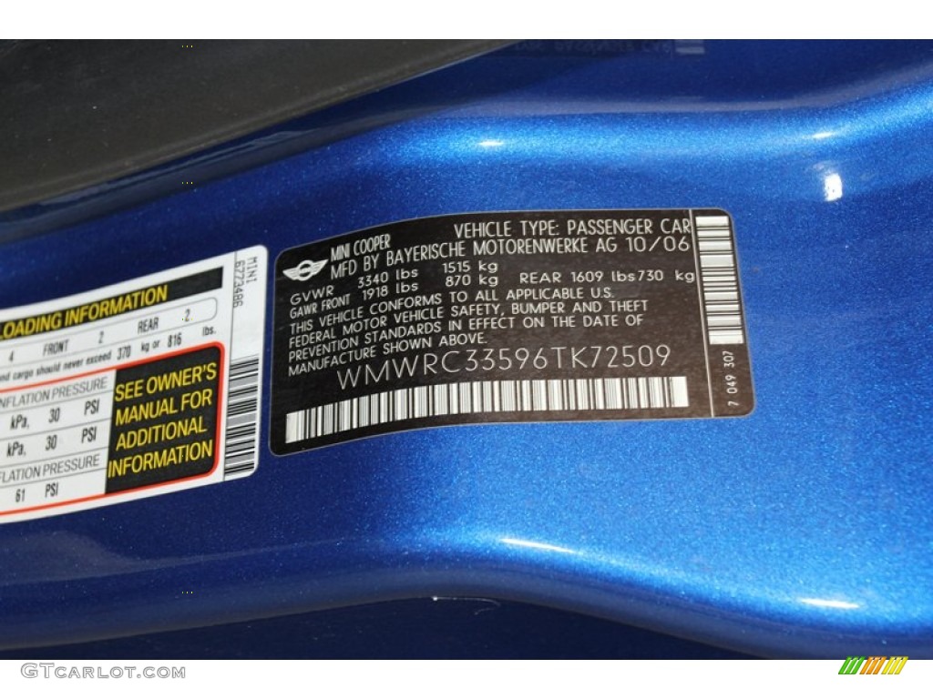 2006 Mini Cooper Hardtop Info Tag Photo #78314590