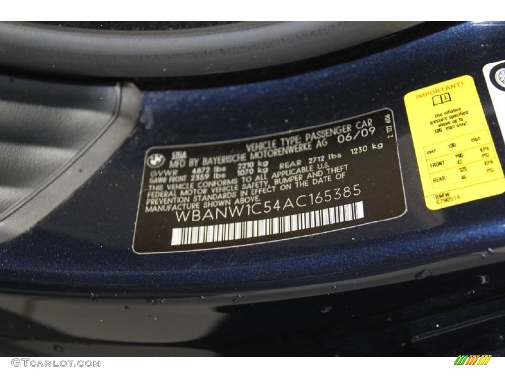 2010 BMW 5 Series 535i Sedan Info Tag Photos
